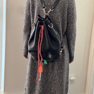 vintage brown leather bucket bag backpack x-body